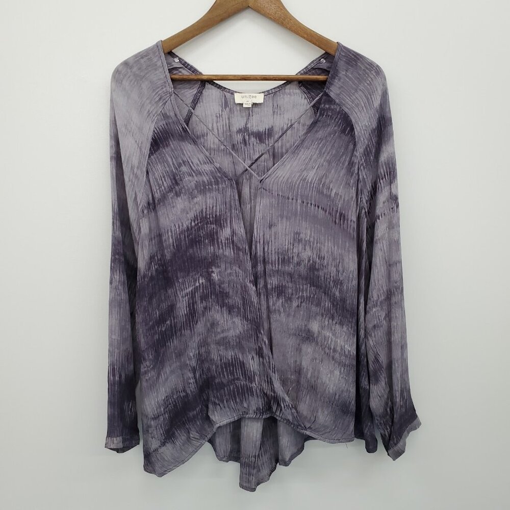 Umgee Purple Crinkle Tunic Top Long Sleeve V Neck Criss Cross Boho Womens Size M - Picture 4 of 16